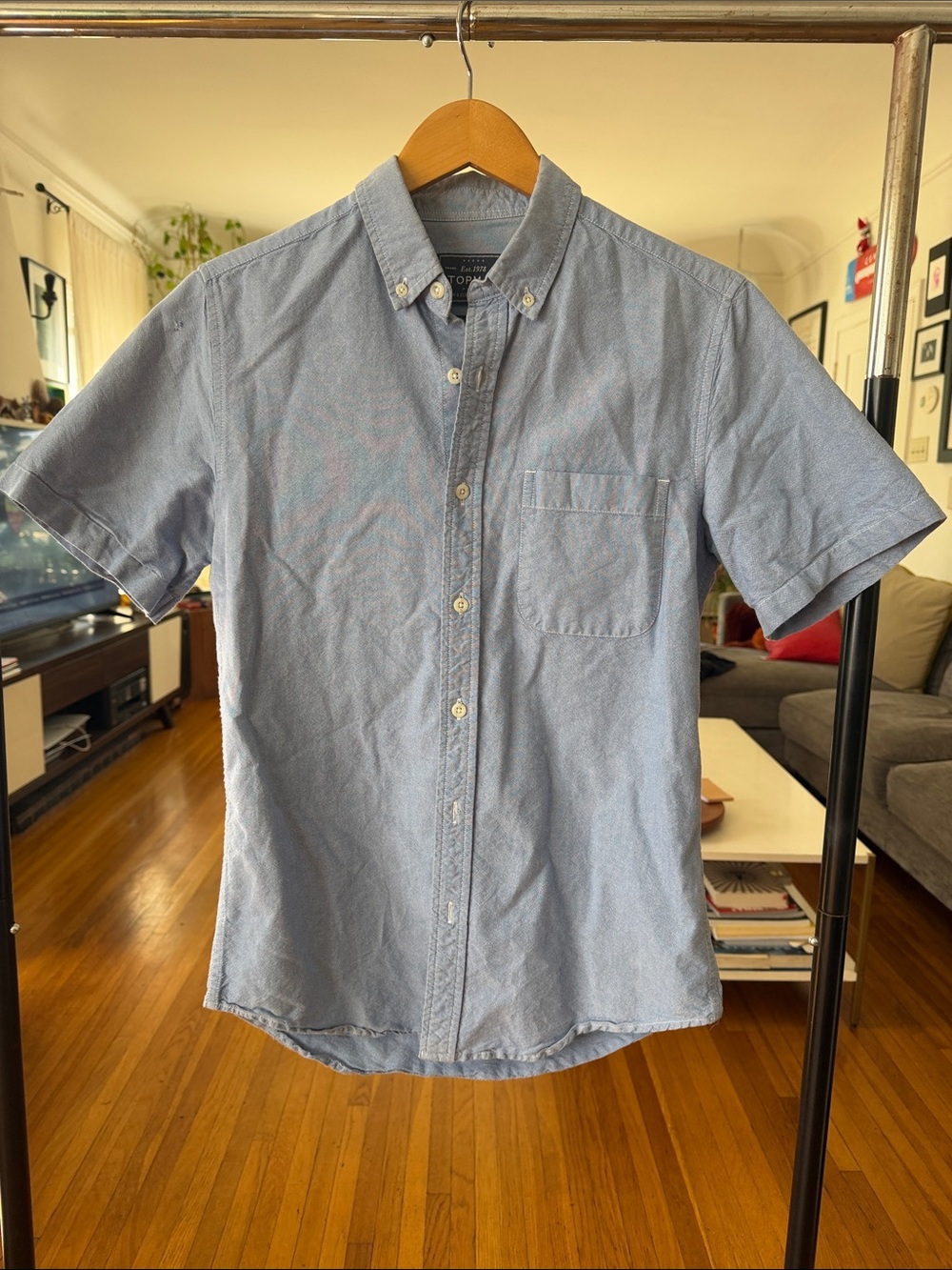 Topman Light Blue Short-Sleeve Button-Down Shirt